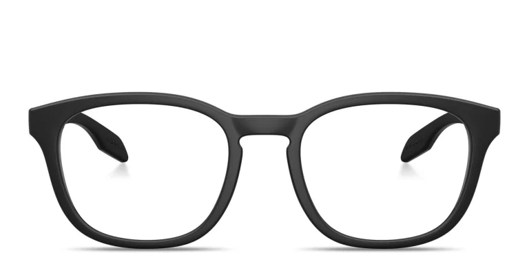 Shop Prada Linea Rossa Logo Lettering Panthos Eyeglasses in Black online.