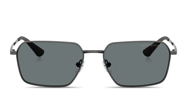Shop Emporio Armani Engraved Logo Irregular Sunglasses in Silver online.