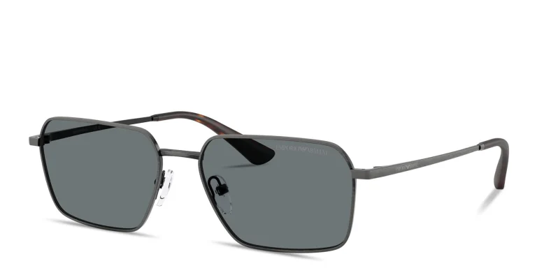 Shop Emporio Armani Engraved Logo Irregular Sunglasses in Silver online.