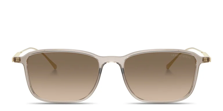 Shop GIORGIO ARMANI Engraved Logo Rectangle Sunglasses in Brown online.