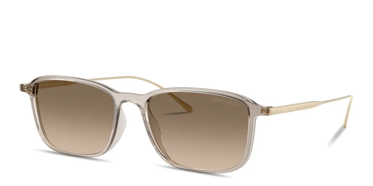 Shop GIORGIO ARMANI Engraved Logo Rectangle Sunglasses in Brown online.