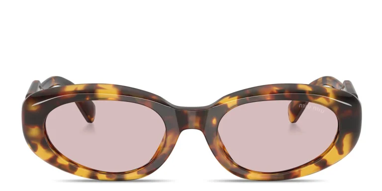Shop MIU MIU Vertical Logo Oval Sunglasses in Havana online.