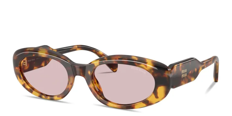 Shop MIU MIU Vertical Logo Oval Sunglasses in Havana online.