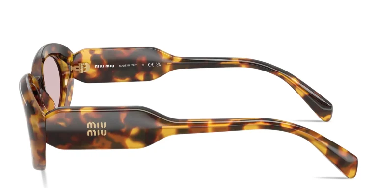 Shop MIU MIU Vertical Logo Oval Sunglasses in Havana online.