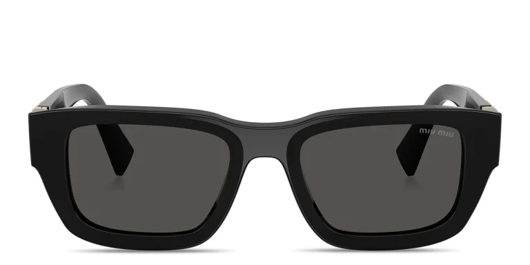 Shop MIU MIU Vertical Logo Square Sunglasses in Black online.