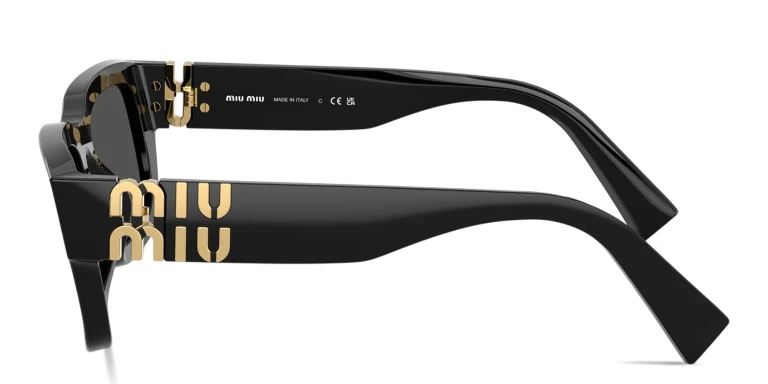 Shop MIU MIU Vertical Logo Square Sunglasses in Black online.