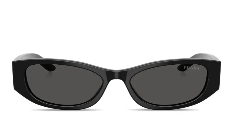 Shop PRADA Logo Signature Cat-Eye Sunglasses in Black online.