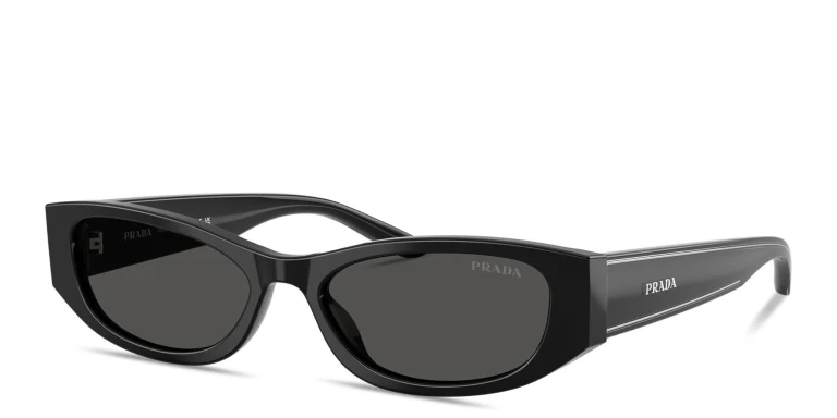 Shop PRADA Logo Signature Cat-Eye Sunglasses in Black online.