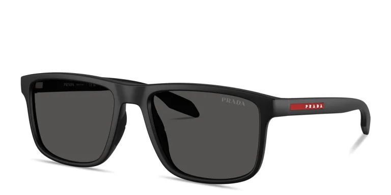 Shop Prada Linea Rossa Logo Lettering Pillow Sunglasses in Black online.