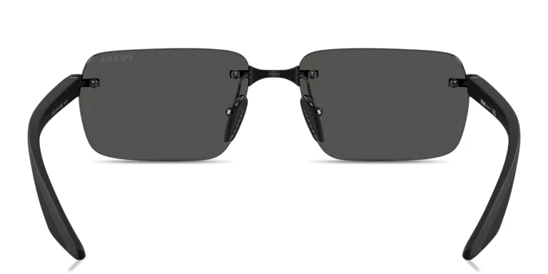 Shop Prada Linea Rossa Logo Lettering Rimless Rectangle Sunglasses in Black online.