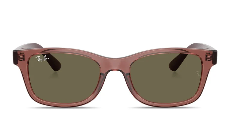 Shop Ray-Ban Junior Embossed Logo Kids Rectangle Sunglasses in Purple online.
