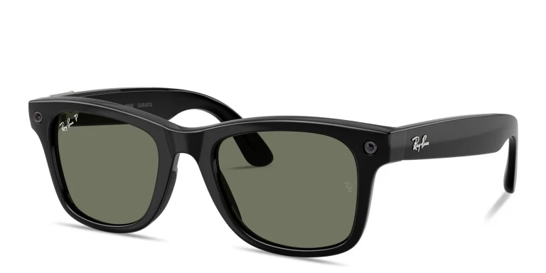 Shop Ray-Ban Meta Wayfarer Unisex Square Sunglasses with Blue Light Filter in Black online.