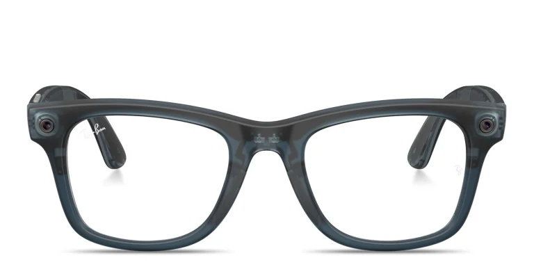 Shop Ray-Ban Meta Wayfarer Transitions® Unisex Square Sunglasses with Blue Light Filter in Blue online.