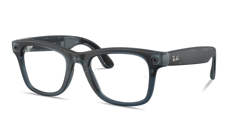 Shop Ray-Ban Meta Wayfarer Transitions® Unisex Square Sunglasses with Blue Light Filter in Blue online.