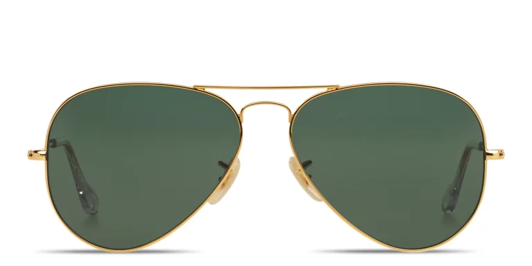 Shop Ray-Ban Unisex Aviator Solid Gold Sunglasses in Gold online.