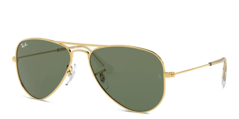 Shop Ray-Ban Junior Kids Pilot Sunglasses in Gold online.