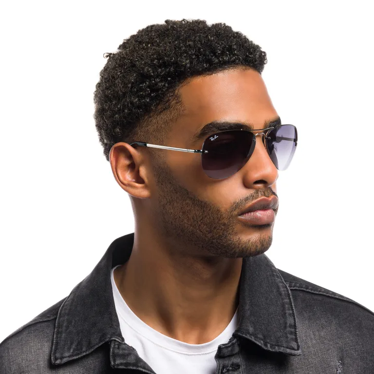 Shop Ray-Ban Unisex Half-Rim Pilot Sunglasses in Silver online.