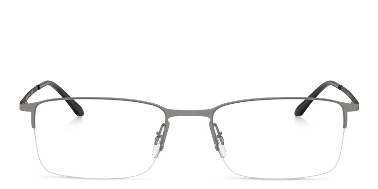 Shop GIORGIO ARMANI Logo Half-Rim Rectangle Eyeglasses in Gunmetal online.