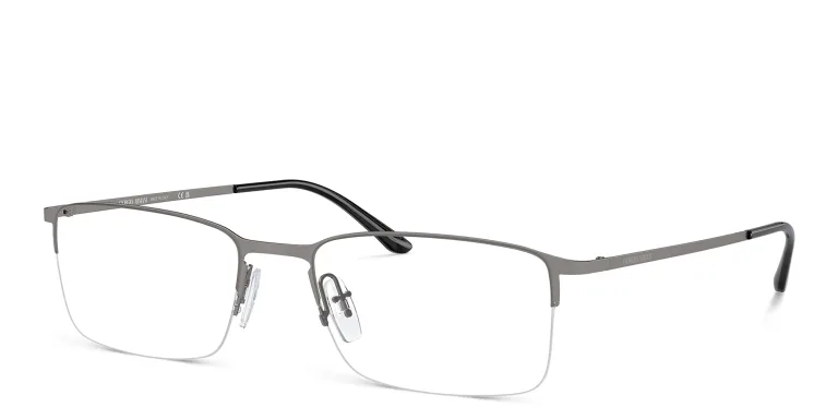 Shop GIORGIO ARMANI Logo Half-Rim Rectangle Eyeglasses in Gunmetal online.