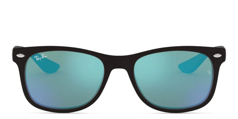 Shop Ray-Ban Junior Kids New Wayfarer Square Sunglasses in Black online.