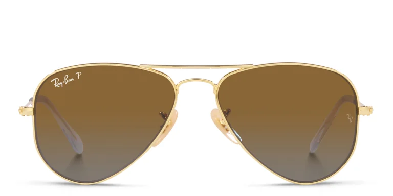 Shop Ray-Ban Junior Kids Mirror Aviator Sunglasses in Gold online.
